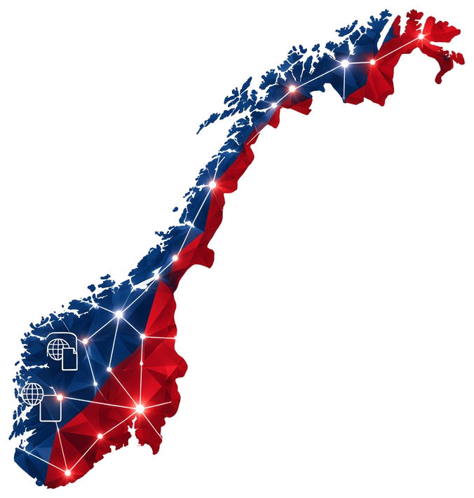 Network of Norwegian publisher connections across a map of Norway